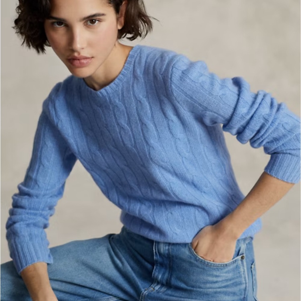 Polo Ralph Lauren Electric Blue Cable Knit Cashmere Sweater